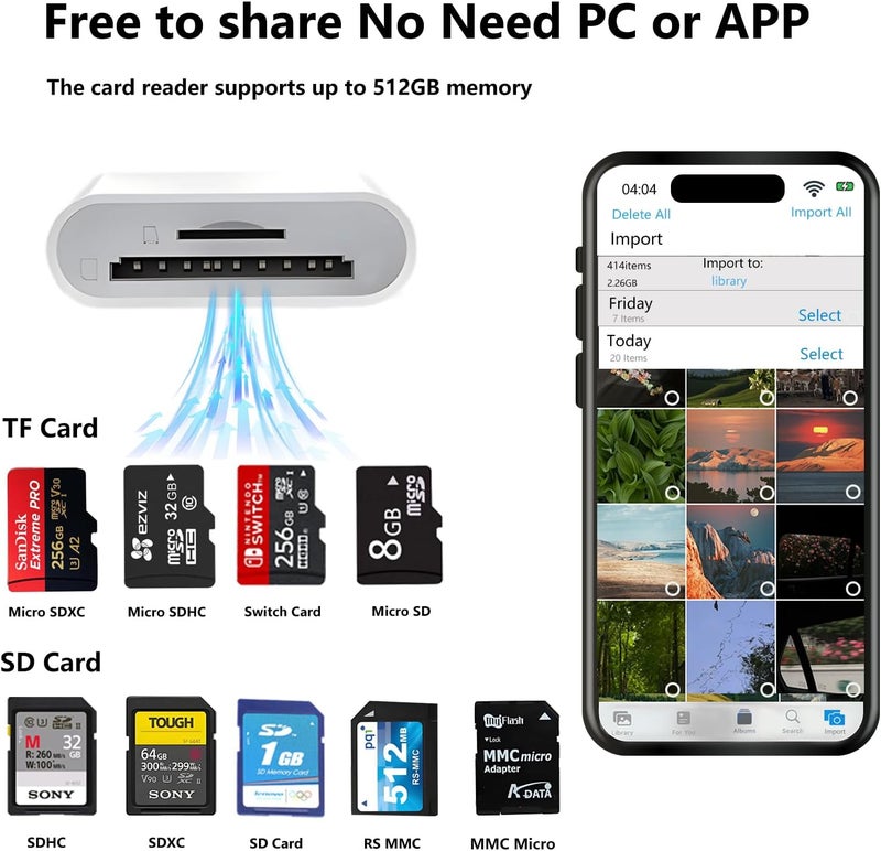 MTIQHS USB C SD Card Reader for iPhone 15/16/17, Dual Card Slots Micro SD Card Reader USB C Support SD and TF Memory Card Adapter, Trail Camera Viewer Memory Card Reader for iPhone 17/iPad/MacBook - Image 2